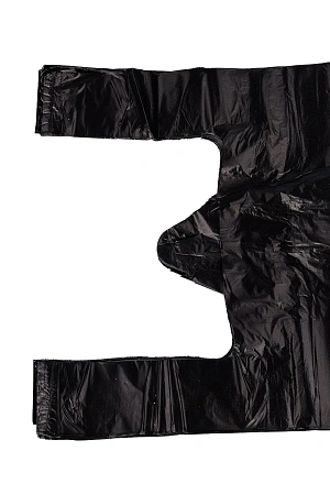 Фото №2 - Одноразовая продукция: Пакет-майка полиэтиленовый 30+16х55см 13 мкм черный /пач.=100 шт.