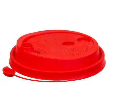 Фото №1 - Одноразовая продукция: Крышка к стакану бумажному d=80мм с питейником (заглушка) ПП красная /пач.=50 шт.