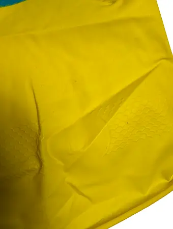 Фото №12 - Перчатки: резиновые латексные BiColor L с хлопковым напылением сине-желтые