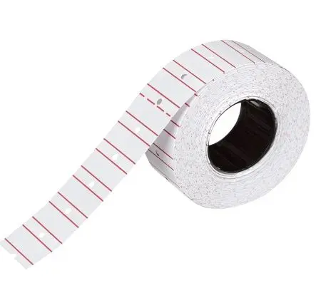 Фото №1 - Канцелярские товары: Этикет-лента 21,5х12мм 1000 этикеток белая с красной полосой /пач.=10 шт.