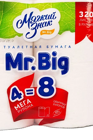 Фото №2 - Бумага туалетная: 2сл 40м целлюлоза цвет белый Мягкий Знак Мистер Биг /пач.=4 шт.