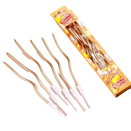 Одноразовая продукция: Свечи для торта 15,5см витые «Серпантин», коктейльные, шампань /пач.=6 шт.