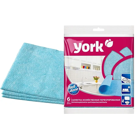 Фото №2 - ХозСалфетки: *универсал 34х35 вискоза перфорированные York /пач.=6 шт.