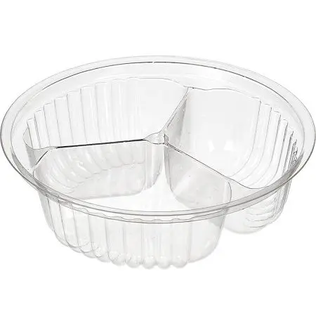 Фото №1 - Одноразовая продукция: Контейнер пластиковый круглый 450мл 150х44 прозрачный 3-секц БОПС СКС-3 /пач.=500 шт.