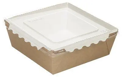 Одноразовая продукция: Контейнер бумажный квадратный 1200мл 165х165х65мм крафт с крышкой Оригамо /пач.=150 шт.
