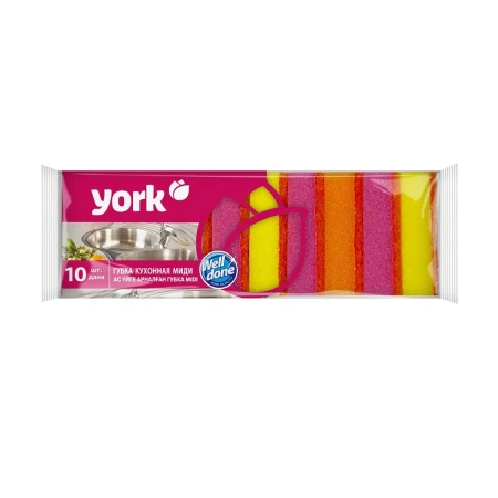 Губки,скрабы: для посуды YORK 8 х 5 х 2,5 см с абразивом /пач.=10 шт.
