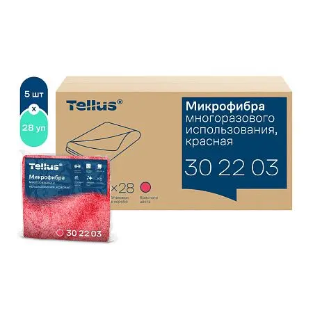 Фото №4 - ТОРК: Tellus Салфетка 22,5х23,5 микрофибра многоразового использования красная /пач.=5 шт.