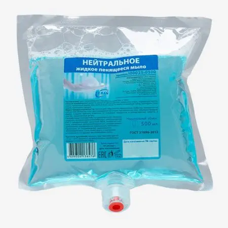 Фото №1 - Кеман: Мыло жидкое пенящееся 500 мл нейтральное в картридже бирюзовое