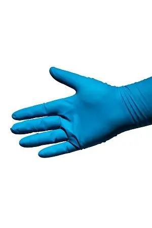 Фото №26 - Перчатки: латексные Dermagrip High Risk М неопудренные нестерильные синие /пач.=50 шт.