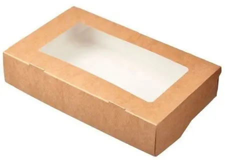 Одноразовая продукция: Контейнер бумажный самосборный 500мл 170х70х40мм крафт с окном /пач.=250 шт.