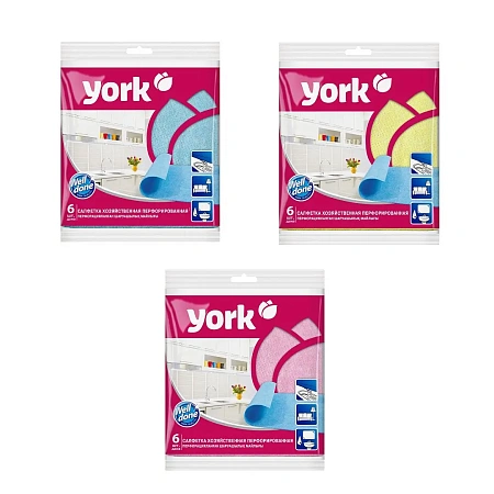 Фото №9 - ХозСалфетки: *универсал 34х35 вискоза перфорированные York /пач.=6 шт.