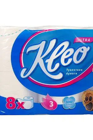 Фото №2 - Бумага туалетная: 3сл 18м целлюлоза цвет белый Клео /пач.=8 шт.