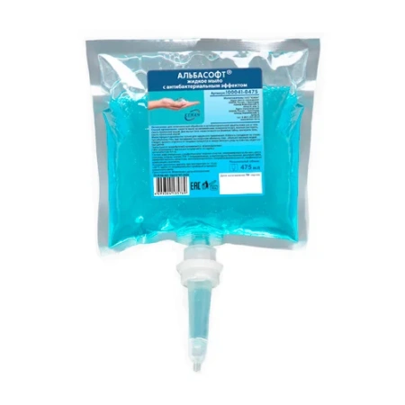 Кеман: Мыло жидкое 475мл АЛЬБАСОФТ антибактериальное в картридже бирюзовое S2