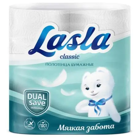 Фото №1 - Бумажные полотенца: 2сл 12 м целлюлоза цвет белый Ласла Класик /пач.=2 шт.