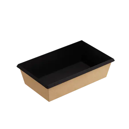 Фото №1 - Одноразовая продукция: Контейнер бумажный прямоугольный 800мл 120х200х55 мм крафт/черный OneClick /пач.=50 шт.