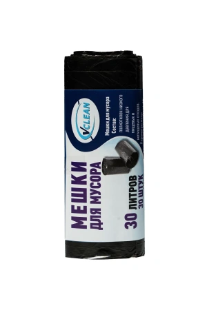 Фото №1 - Мешки для мусора: 30л 50х60 ПНД 7мкм VCLEAN черные /рул.=30 шт.