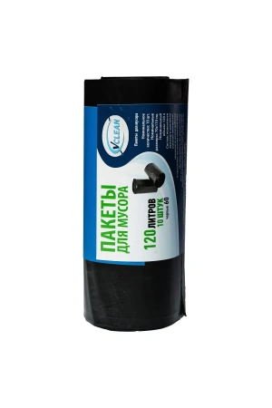 Мешки для мусора: 120л 70х110 ПВД VCLEAN 60 черные 55г /рул.=10 шт.