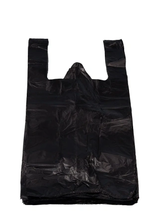 Фото №1 - Одноразовая продукция: Пакет-майка полиэтиленовый 30+16х55см 13 мкм черный /пач.=100 шт.