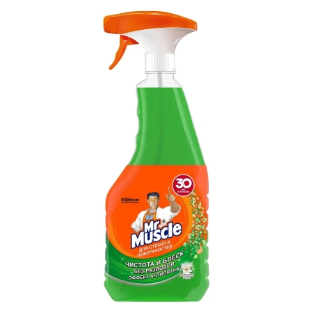 Фото №1 - Чистящее средство: МИСТЕР МУСКУЛ 530мл для стекол (триггер) Утренняя роса