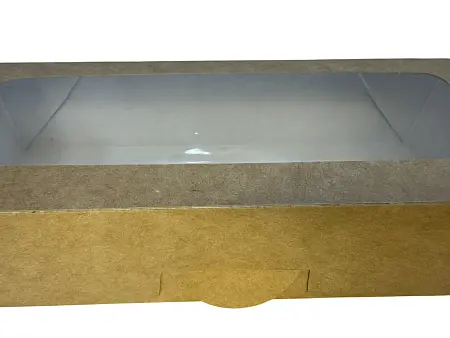 Фото №13 - Одноразовая продукция: Контейнер бумажный самосборный 500мл 170х70х40мм крафт с окном /пач.=250 шт.