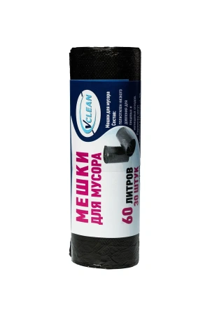 Фото №1 - Мешки для мусора: 60л 60х70 ПНД 7мкм VCLEAN черные /рул.=30 шт.