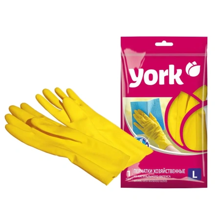 Фото №1 - Перчатки: резиновые латексные YORK L высокая плотность с хлопковым напылением