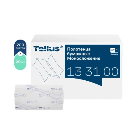 ТОРК: Tellus Полотенца бумажные H3 Синглфолд Премиум 2сл 200л 23х23см белые