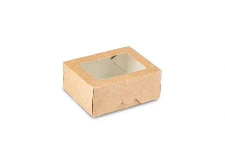 Одноразовая продукция: Контейнер бумажный 300мл 100х80х40 с окном крафт OSQ TABOX PRO 300 /пач.=25 шт.