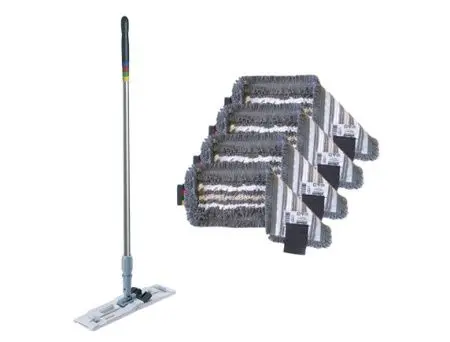 Фото №1 - Vileda: Промонабор №4 Год с УльтраСпид Про держатель мопов, ручка алюминиевая 150 см, 4 мопа Трио серо-голубой