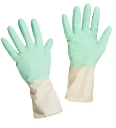 Перчатки: резиновые латексные Libry Биколор M с хлопковым напылением мятно-белые