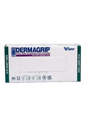 Фото №8 - Перчатки: латексные Dermagrip High Risk L неопудренные нестерильные синие /пач.=50 шт.