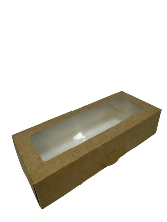 Одноразовая продукция: Контейнер бумажный самосборный 500мл 170х70х40мм крафт с окном /пач.=250 шт.
