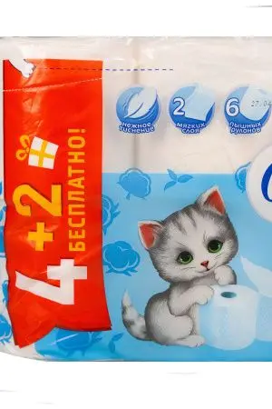 Бумага туалетная: 2сл 16,25м целлюлоза цвет белый Мягкий знак Комфорт Котёнок ПРОМО (4+2 рулона) /пач.=6 шт.