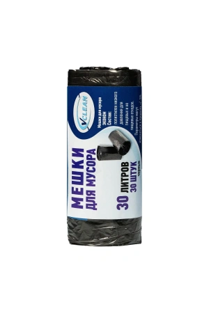 Мешки для мусора: 30л 50х60 ПНД 5мкм VCLEAN черные ЭКОНОМ /рул.=30 шт.