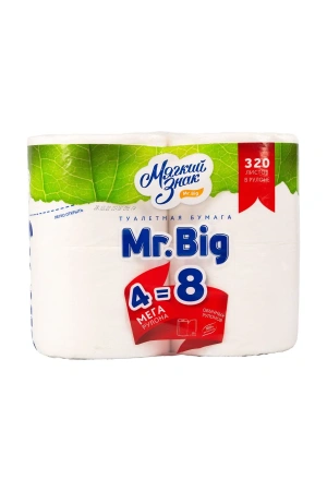 Фото №1 - Бумага туалетная: 2сл 40м целлюлоза цвет белый Мягкий Знак Мистер Биг /пач.=4 шт.