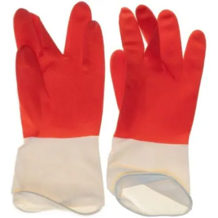 Перчатки: резиновые латексные BiColor L с хлопковым напылением красно-белые