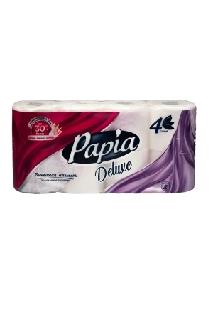 Фото №1 - Бумага туалетная: 4сл 16,1м целлюлоза цвет белый ХАЯТ ПАПИЯ Делюкс /пач.=8 шт.