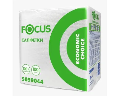 Фото №1 - Бумажные салфетки: столовые 1сл 100листов 24х24 ФОКУС Экономик Чойз белые