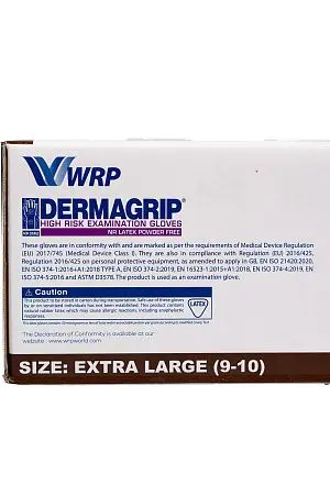 Фото №6 - Перчатки: латексные Dermagrip High Risk XL неопудренные нестерильные синие /пач.=50 шт.