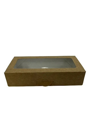 Фото №4 - Одноразовая продукция: Контейнер бумажный самосборный 500мл 170х70х40мм крафт с окном /пач.=250 шт.