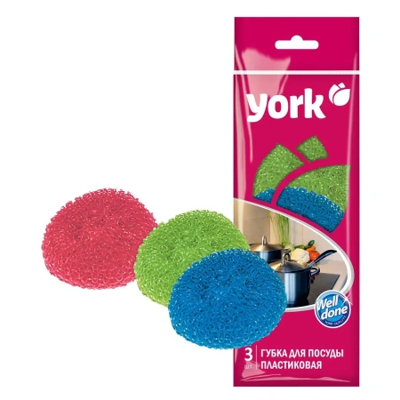 Фото №1 - Губки,скрабы: для посуды YORK 8 х 8 х 2,5 см пластиковые /пач.=3 шт.