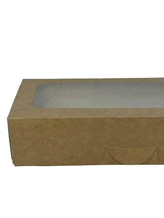 Фото №5 - Одноразовая продукция: Контейнер бумажный самосборный 500мл 170х70х40мм крафт с окном /пач.=250 шт.