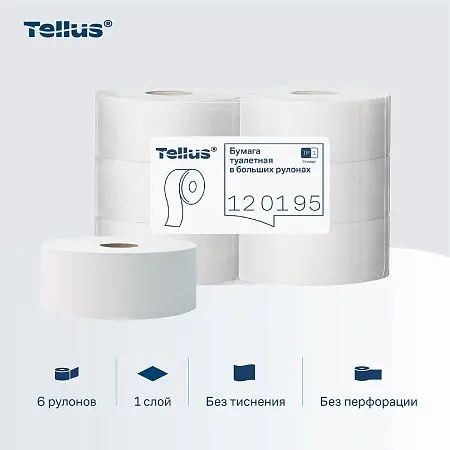 Фото №5 - ТОРК: Tellus Бумага туалетная T1 Стандарт 1сл 525м/9,5 белая