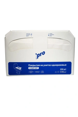 Фото №1 - Вик: Покрытия на унитаз 250л 1/2 сложения индивидуальные 100% целлюлоза водорастворимые белые Protissue Comfort