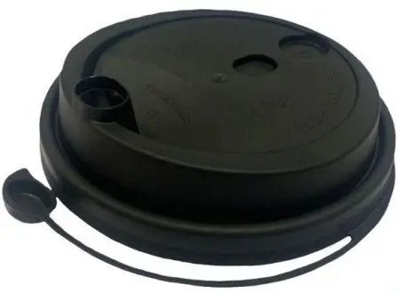 Фото №1 - Одноразовая продукция: Крышка к стакану бумажному d=90мм с питейником клапаном черная /пач.=50 шт.