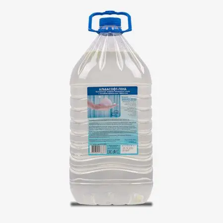 Фото №1 - Кеман: Мыло жидкое пенящееся АЛЬБАСОФТ-пена 5л с антибактер.эффектом, канистра ПЭТ синий