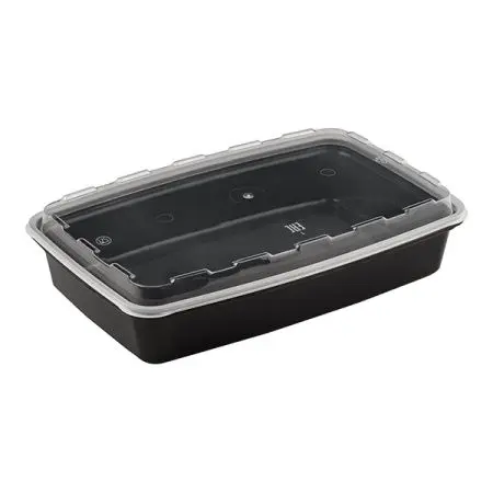 Фото №1 - Одноразовая продукция: Контейнер пластиковый прямоугольный 1300мл 250х168х50мм черный с крышкой /пач.=100 шт.