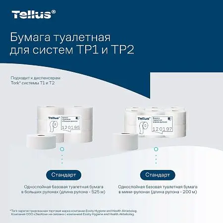 Фото №11 - ТОРК: Tellus Бумага туалетная T1 Стандарт 1сл 525м/9,5 белая